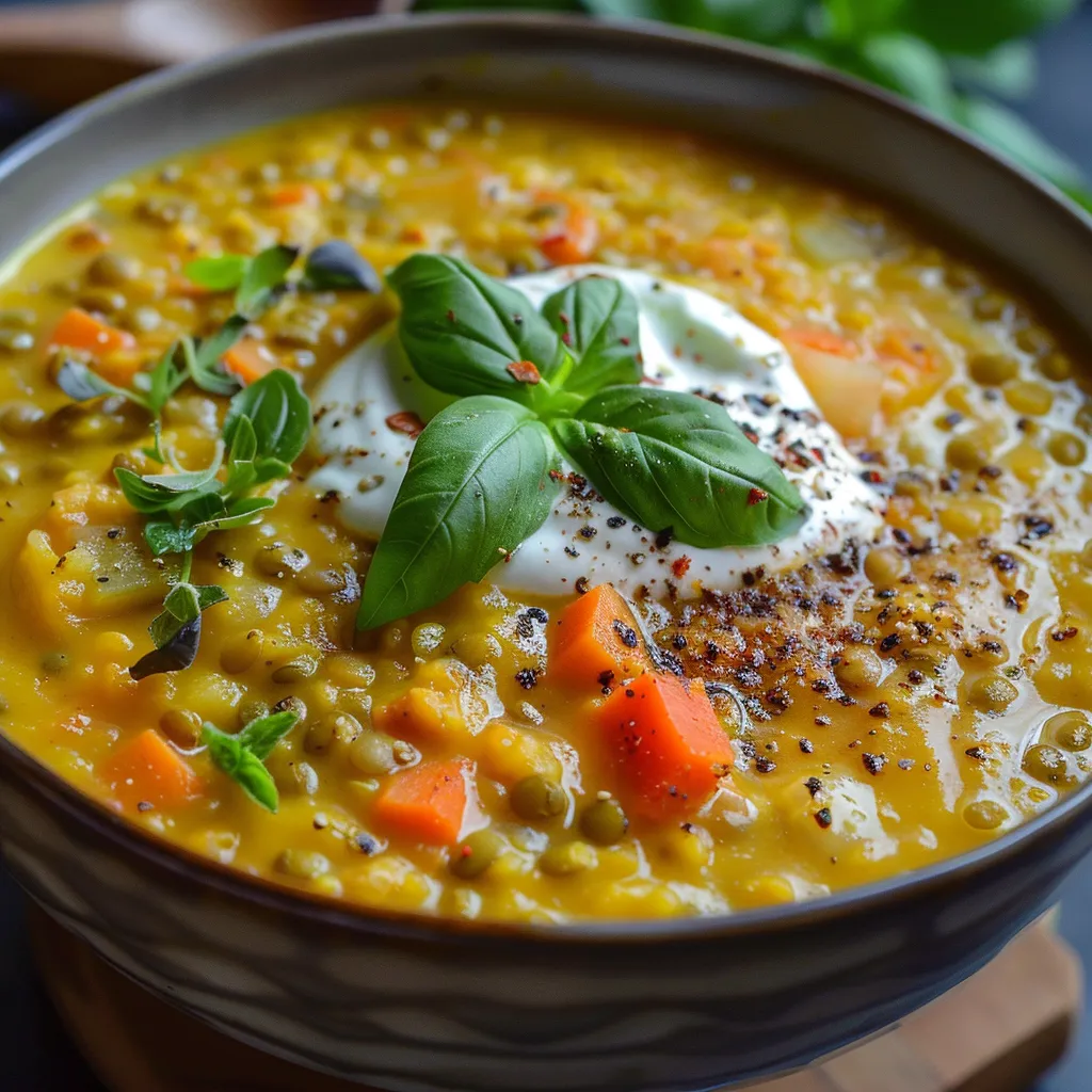 velouté lentilles vertes, carottes et poireaux