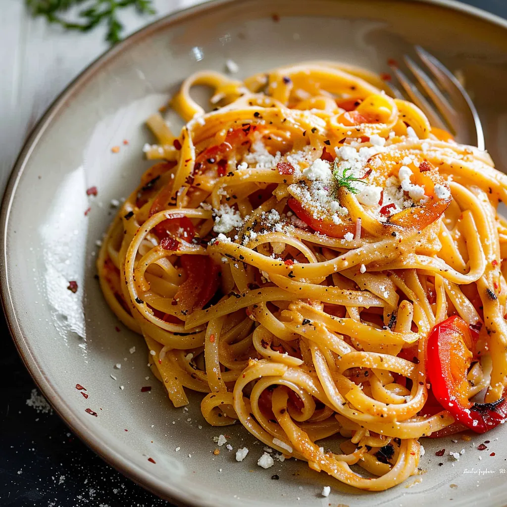 Plat simple : Linguine sauce poivrons grillés onctueuse