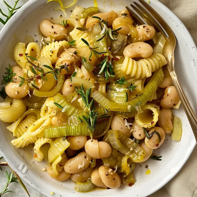 Plat de Pâtes au Miso avec Haricots et Poireaux
