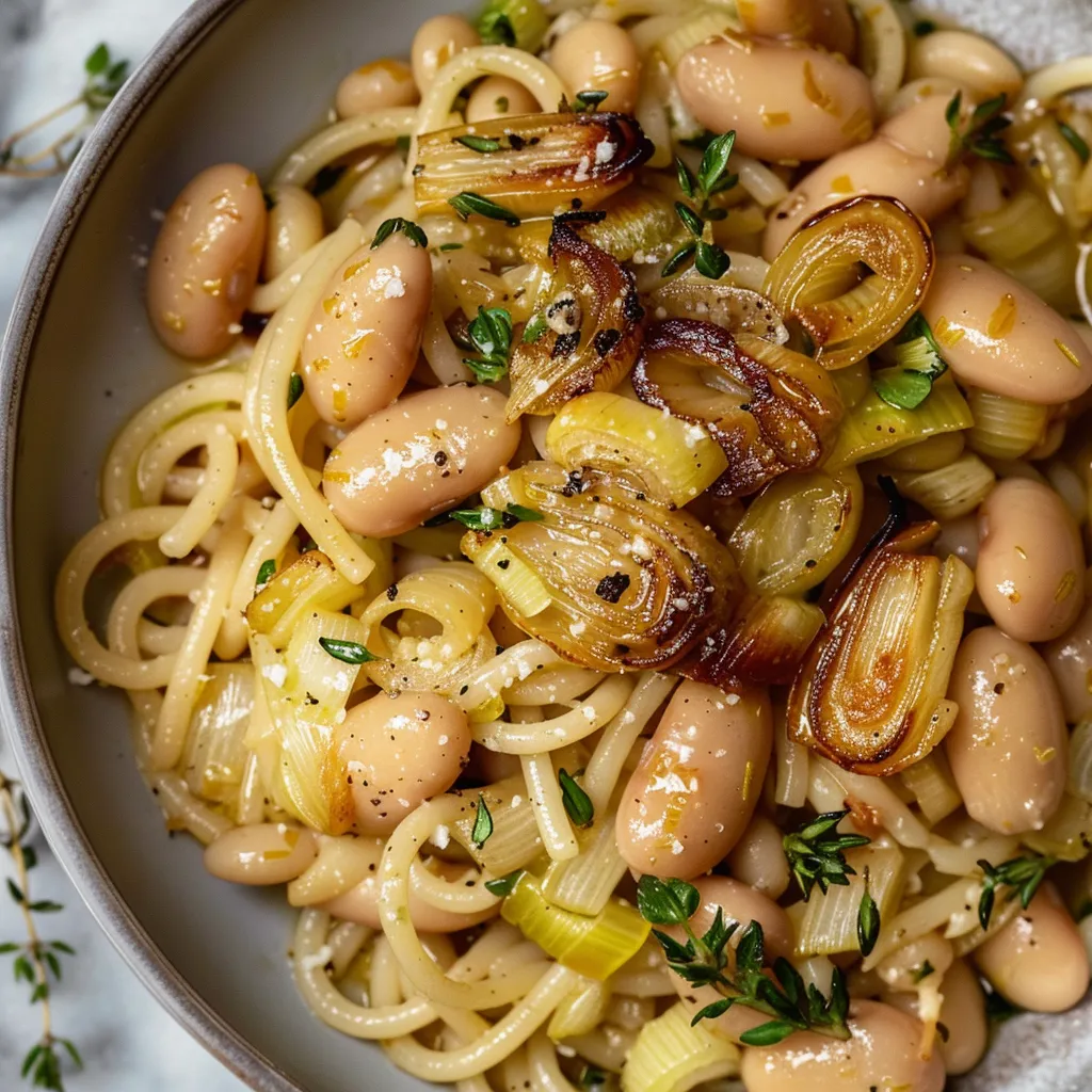 Pâtes au Miso avec Haricots Cannellini et Poireaux - Recette Facile