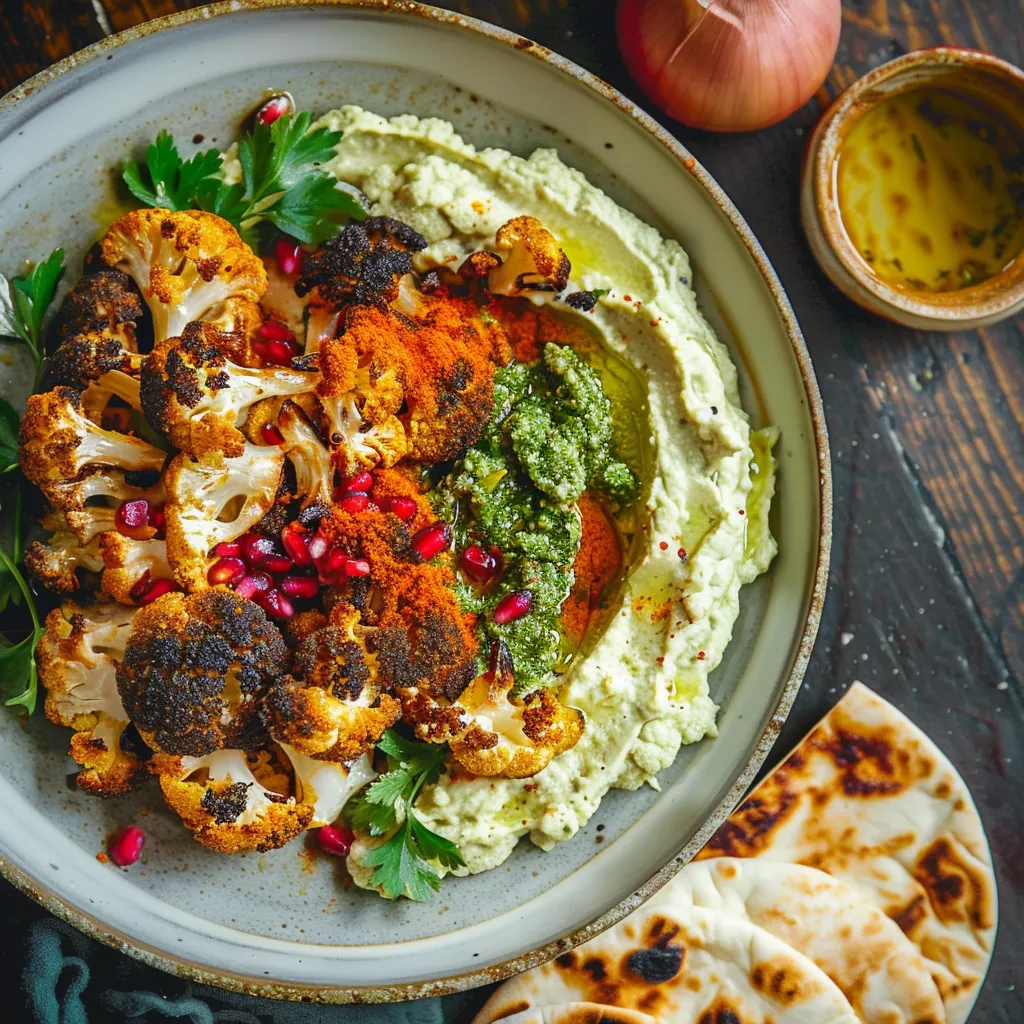 Chou-fleur à la Harissa et Houmous Vert