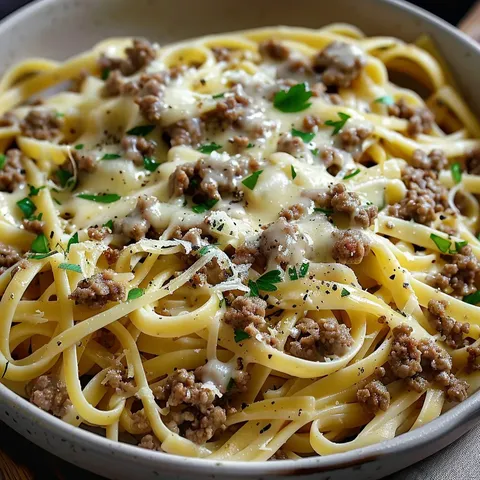 Pâtes Linguine au Bœuf, Fromage et Beurre d'Ail