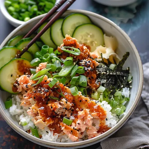 Thon épicé avec Riz doré croustillant en Bol