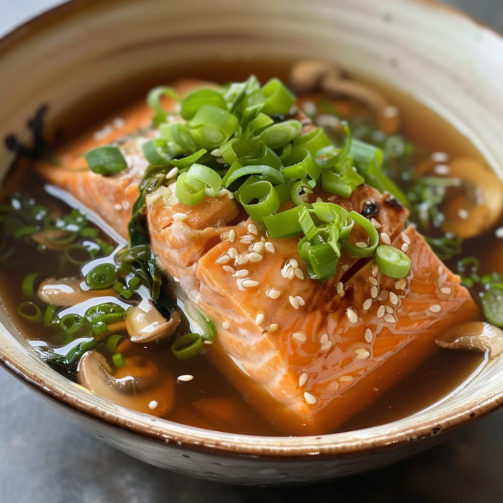 Saumon Doucement Poché dans un Bouillon Japonais au Miso