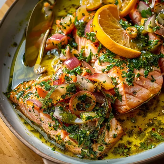 Saumon Tendre avec Salsa Verte et Éclats d'Agrumes