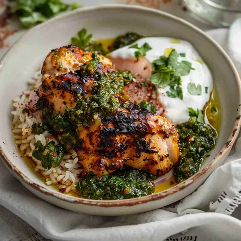 Riz Savoureux avec Poulet Doré et Chimichurri au Citron