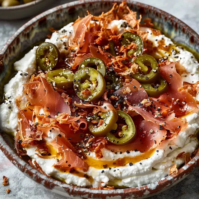 Un mélange de Ricotta Crémeuse et Mortadelle au Miel Épicé