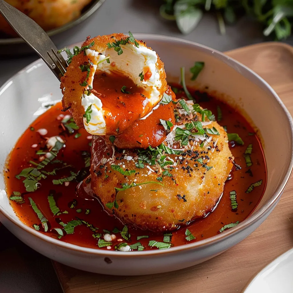 Burrata Panée nappée de Sauce Vodka Onctueuse Épicée