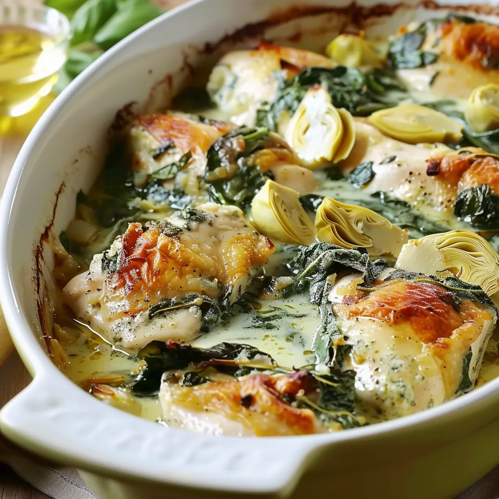 Délicieux Poulet avec Épinards et Artichauts au Fromage