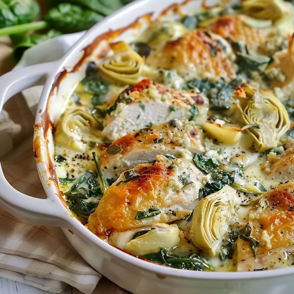 Poulet aux Épinards et Artichauts - Recette Facile et Savoureuse