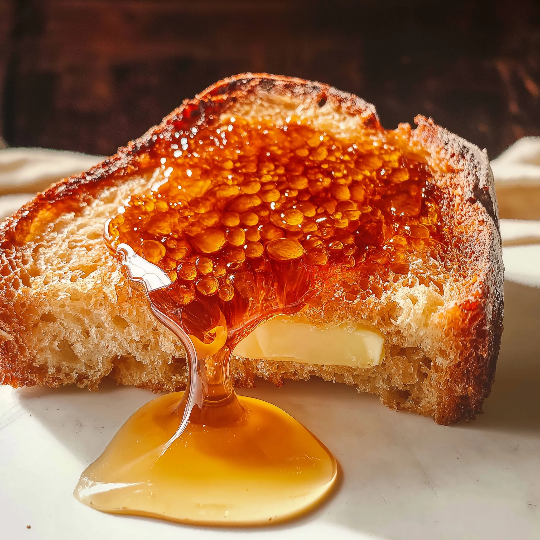 Brioche grillée dorée au miel et beurre