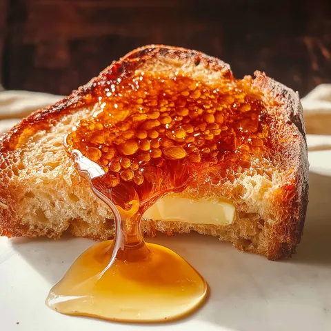 Brioche grillée dorée au miel et beurre