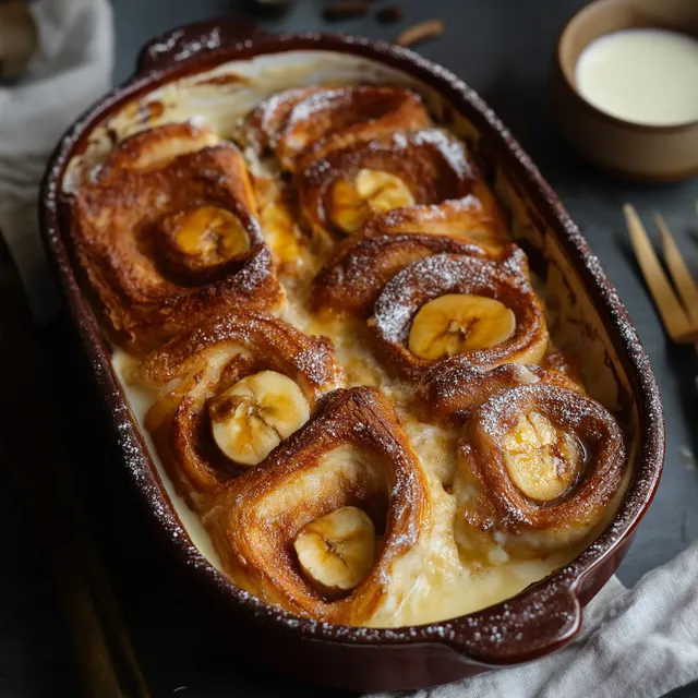 Dessert moelleux fait de brioche et bananes