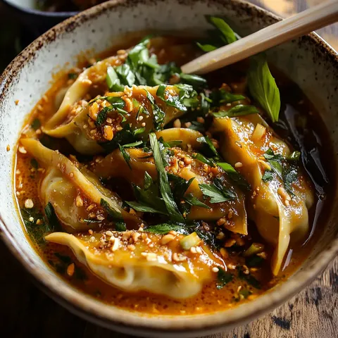 Raviolis Thaï Vapeur Savoureux dans un Bouillon Épicé - Explosion de Saveurs Parfumées