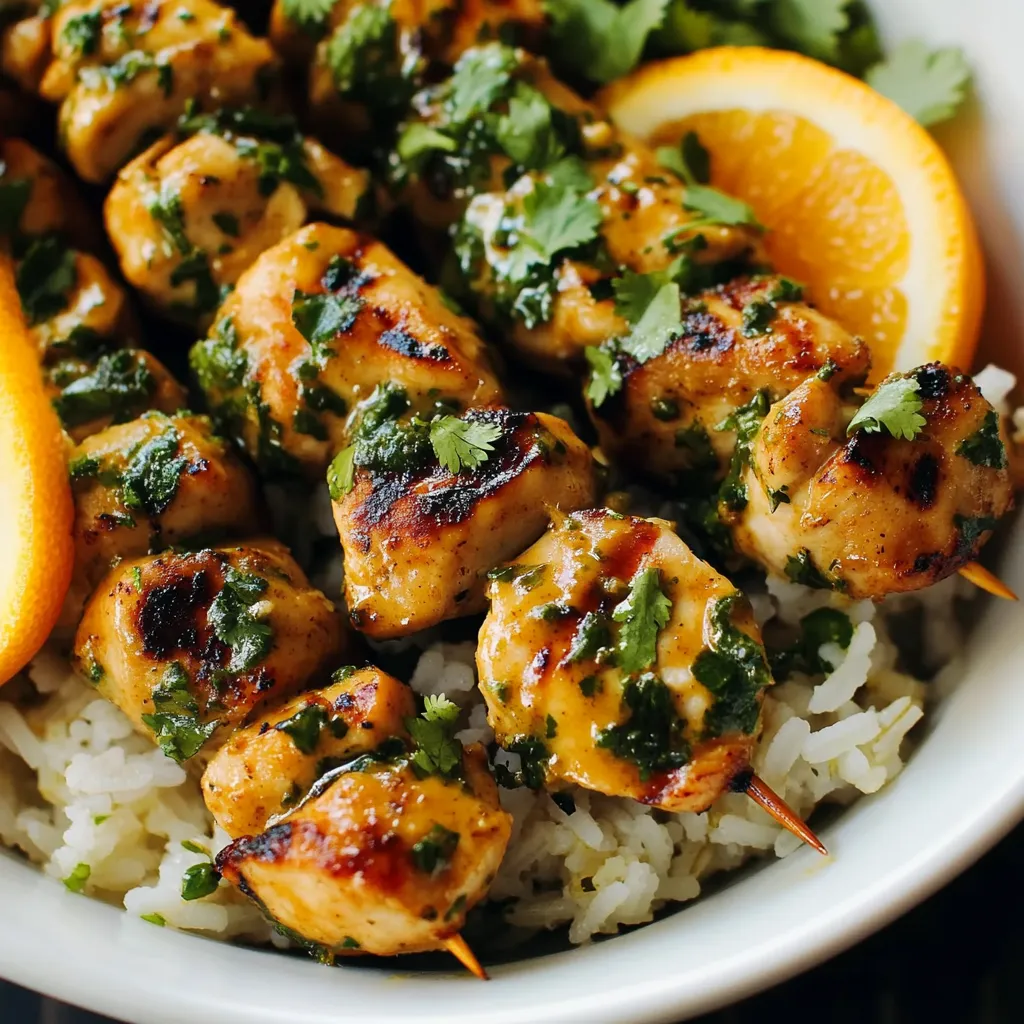 Poulet grillé avec sauce orange et coriandre, riz et haricots