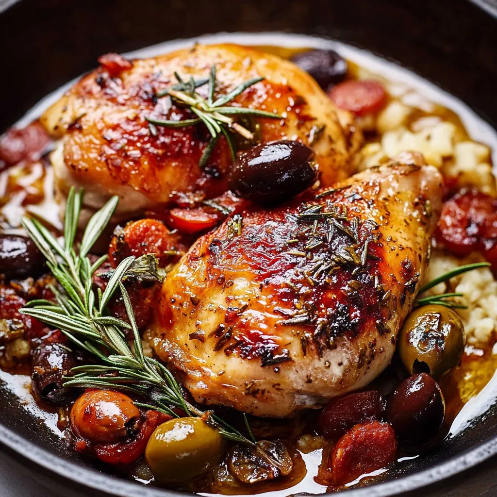 recette de poulet au chorizo, romarin et olives