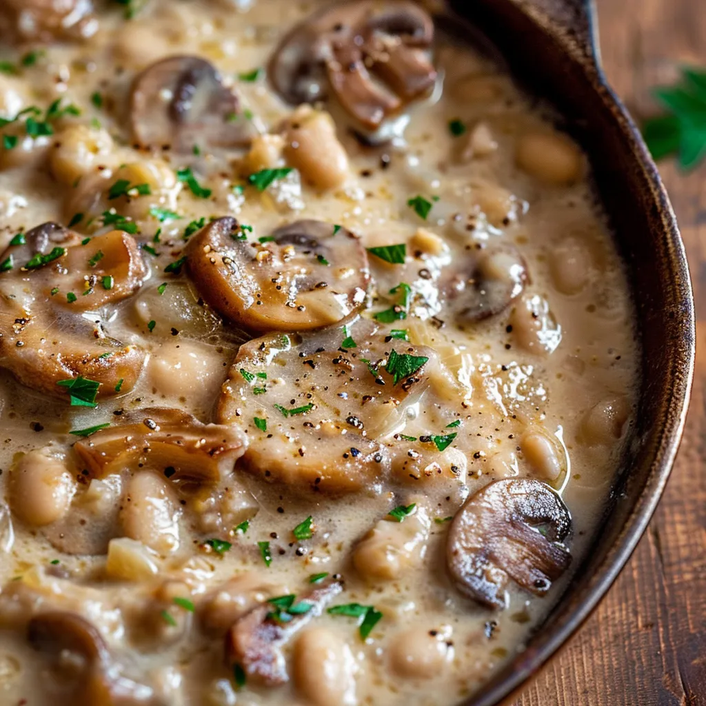Plat Onctueux avec Haricots Blancs et Champignons