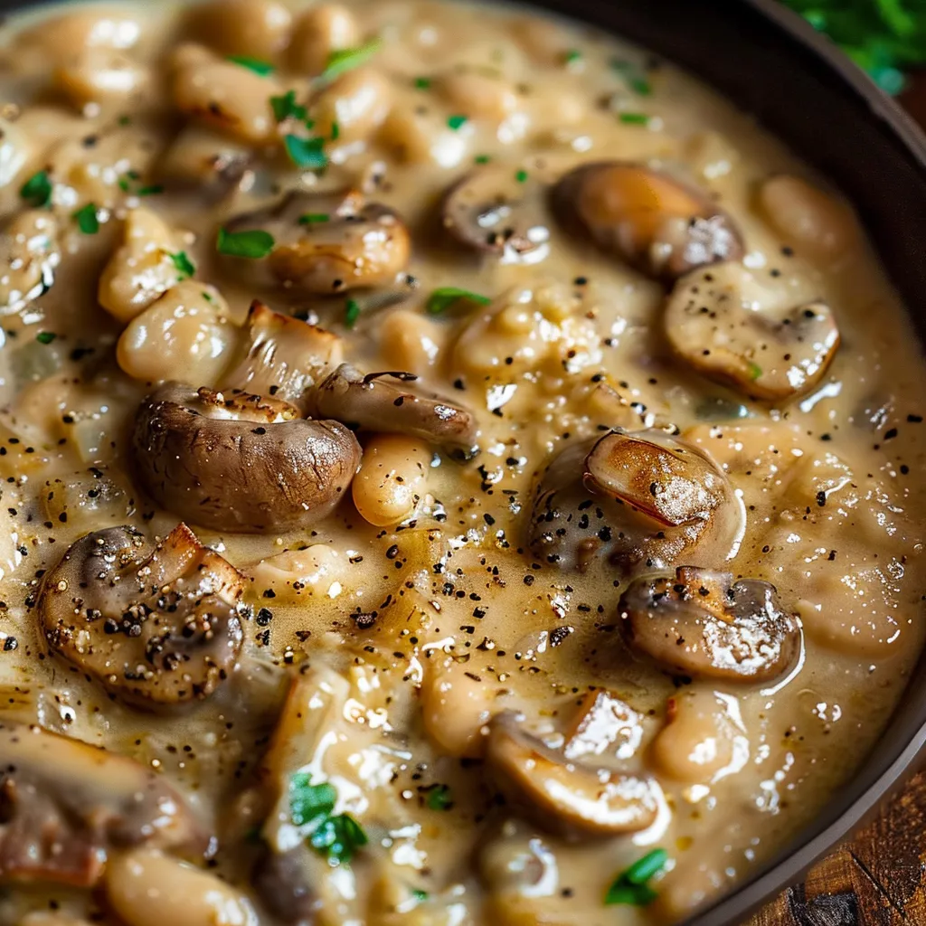 Haricots blancs ultra onctueux aux champignons – version végétarienne