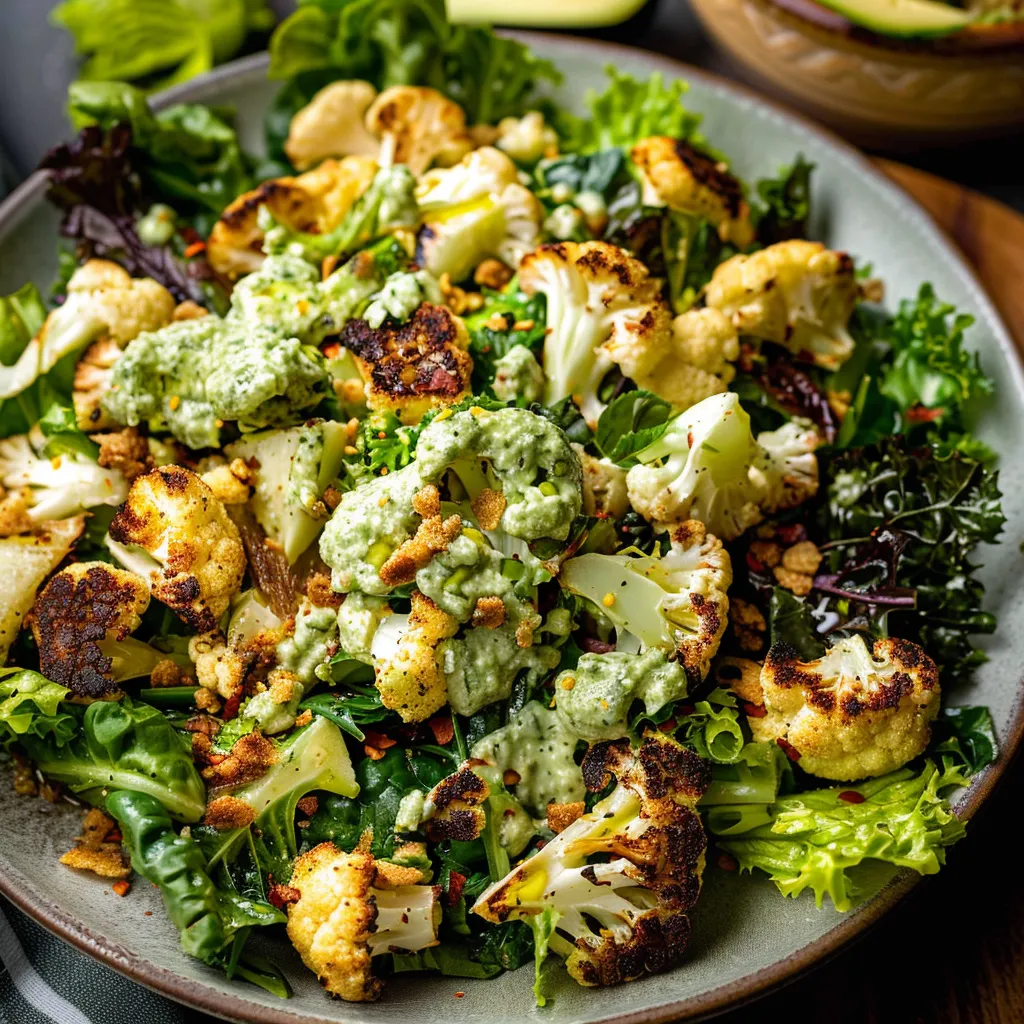 Délicieuse Salade Verte Déesse au chou-fleur rôti