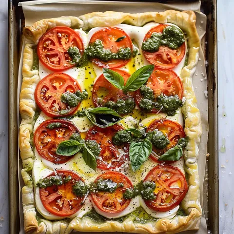 Pizza Caprese au Pesto avec Pâte Feuilletée