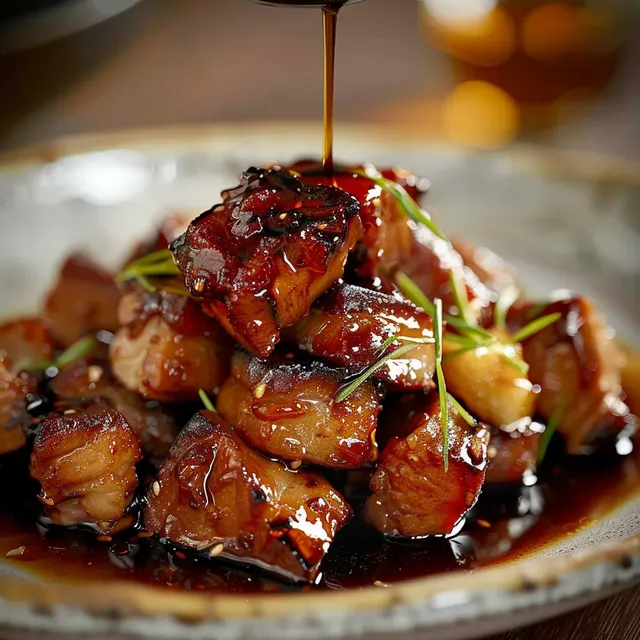 Porc juteux caramélisé à la sauce soja
