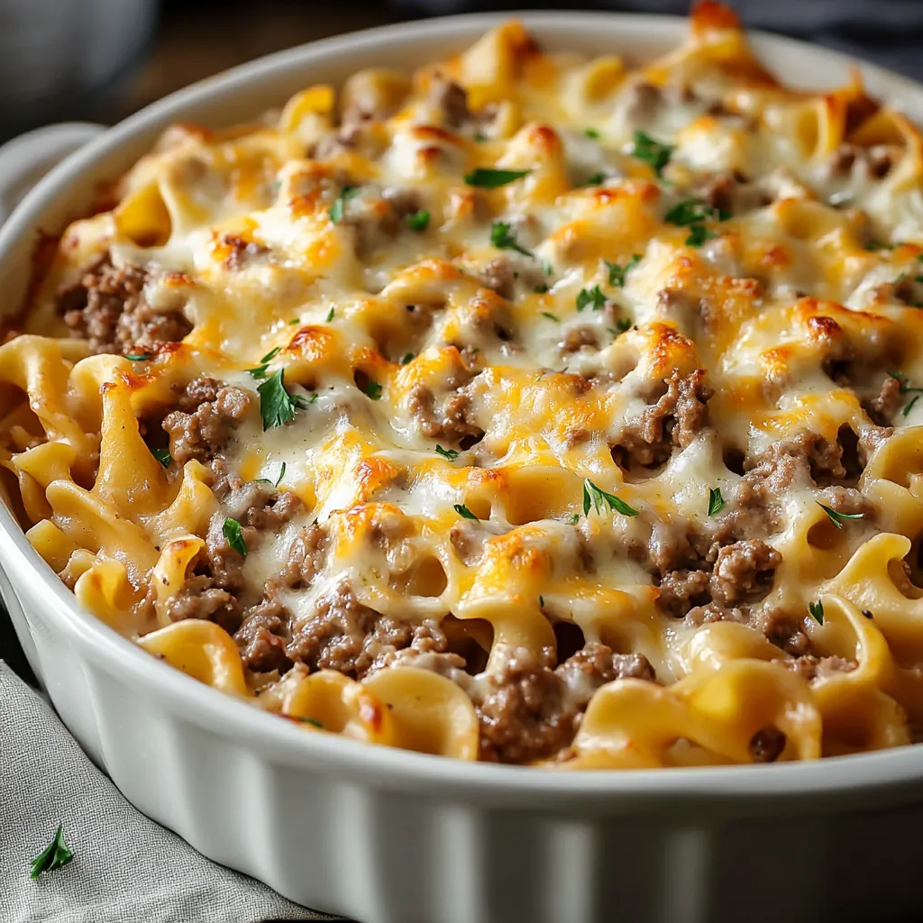 Gratin de nouilles au bœuf et crème épaisse à partager