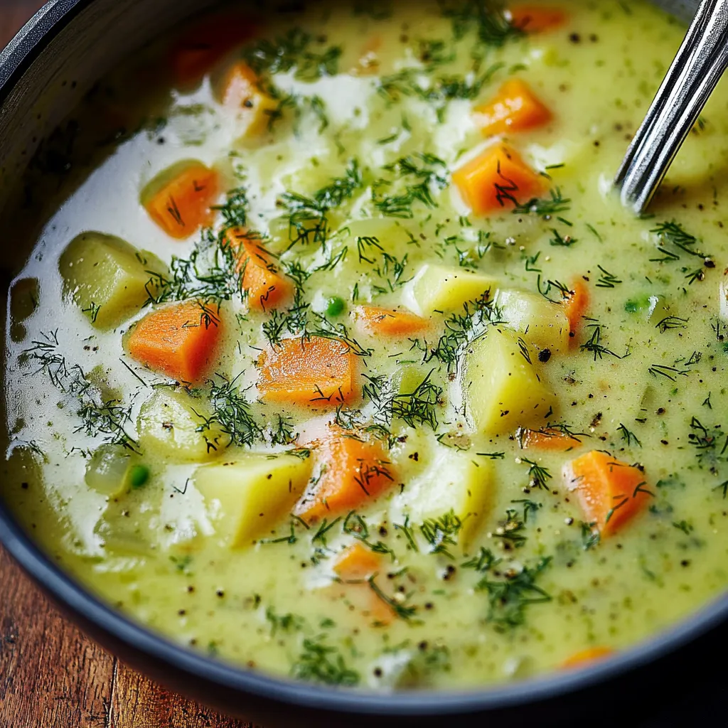 Bol fumant de soupe à l'aneth polonaise maison