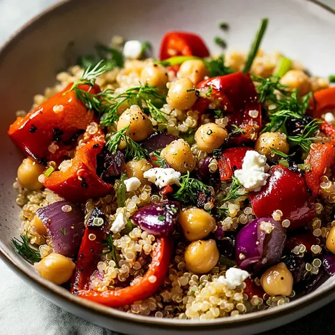 Plat de Poivrons Rôtis, Quinoa et Pois Chiches