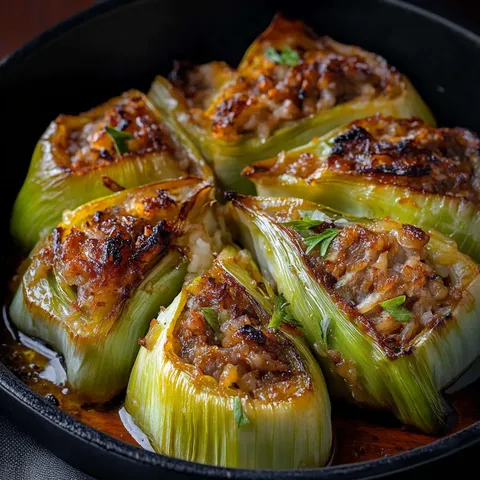 Poireaux Moelleux Farcis Viande et Riz