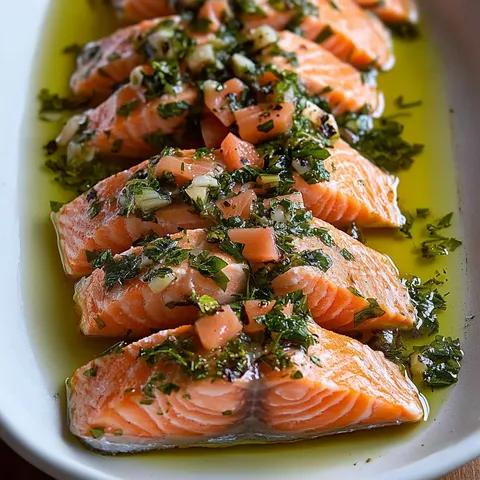 Saumon Poché aux Herbes Fraîches et Vinaigrette