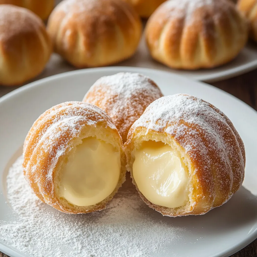 Super beignets italiens garnis de crème et saupoudrés de sucre glace