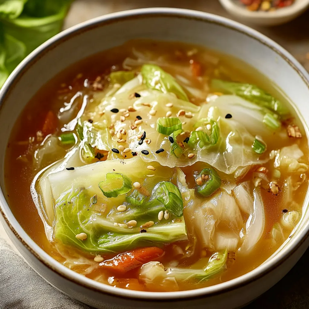 Bol fumant de soupe au chou chinois, carottes et ail, avec touche de sauce soja