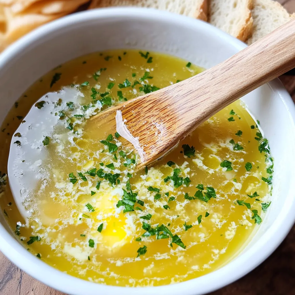 Soupe ail œufs safran, persil et citron fraîchement pressé sur le dessus