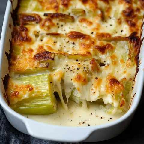 Poireaux fondants enveloppés de crème aux deux fromages gourmands