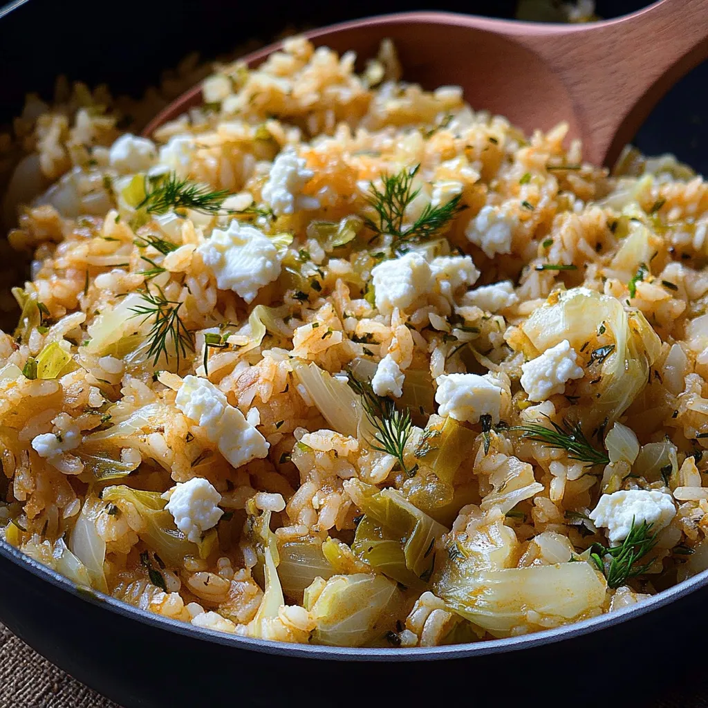 Un plat de riz au chou grec parfumé prêt à être dégusté