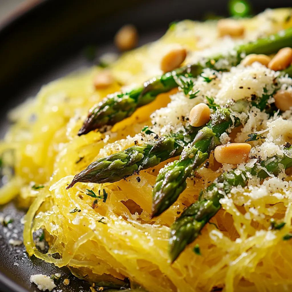 Asperges grillées et courge spaghetti à la ricotta