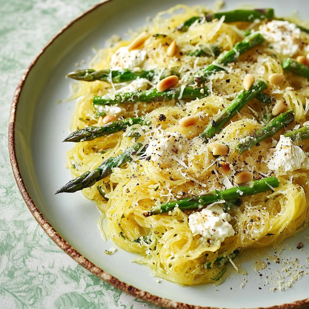 Courge spaghetti aux asperges rôties et à la ricotta parfumée