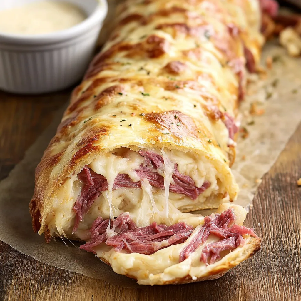 Délicieux stromboli au bœuf, fromage suisse et chou
