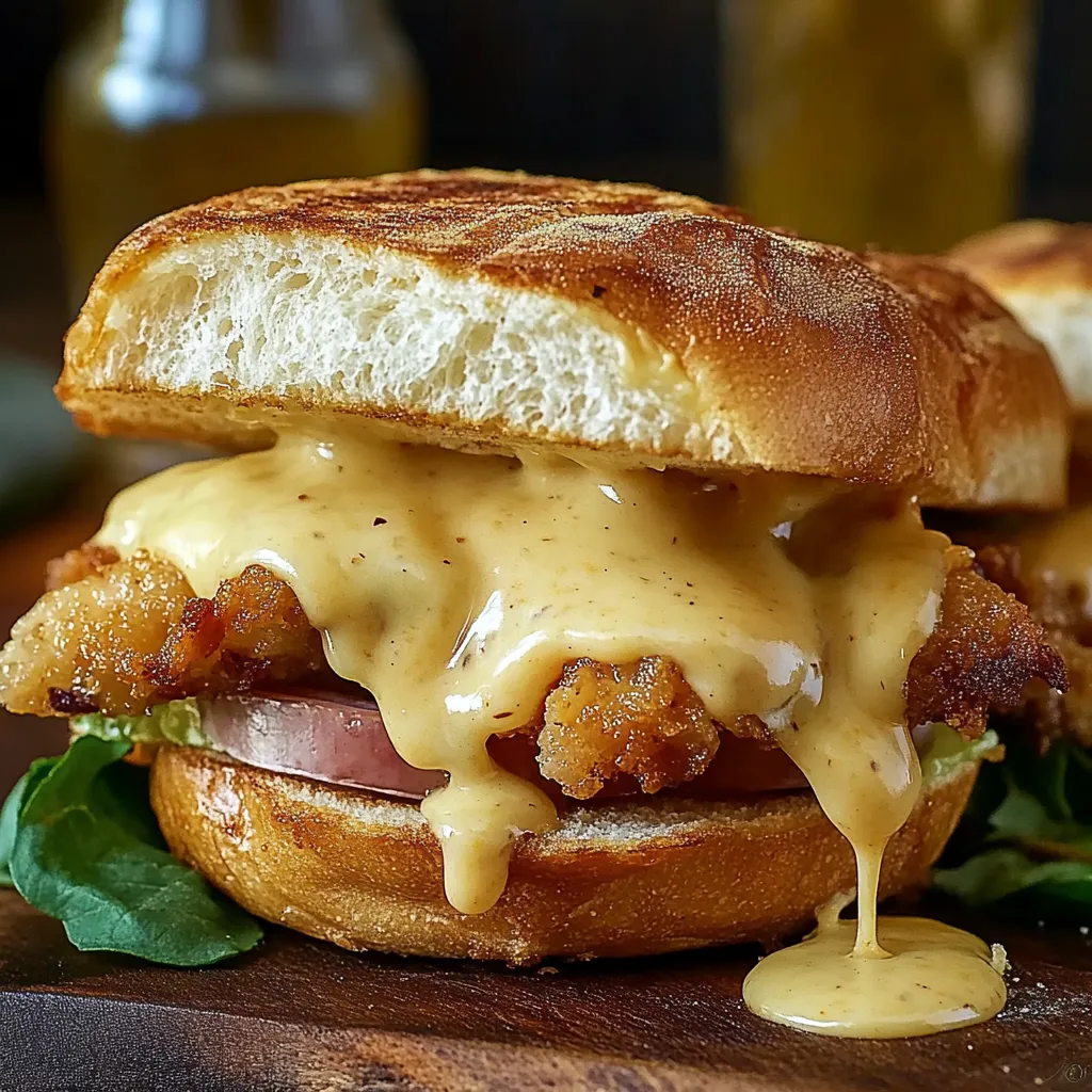 Sandwich croustillant au poulet avec sauce moutarde et érable