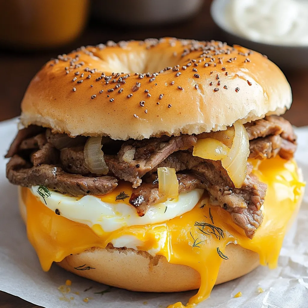 Bagel généreux au steak, œuf et fromage à la façon McDo