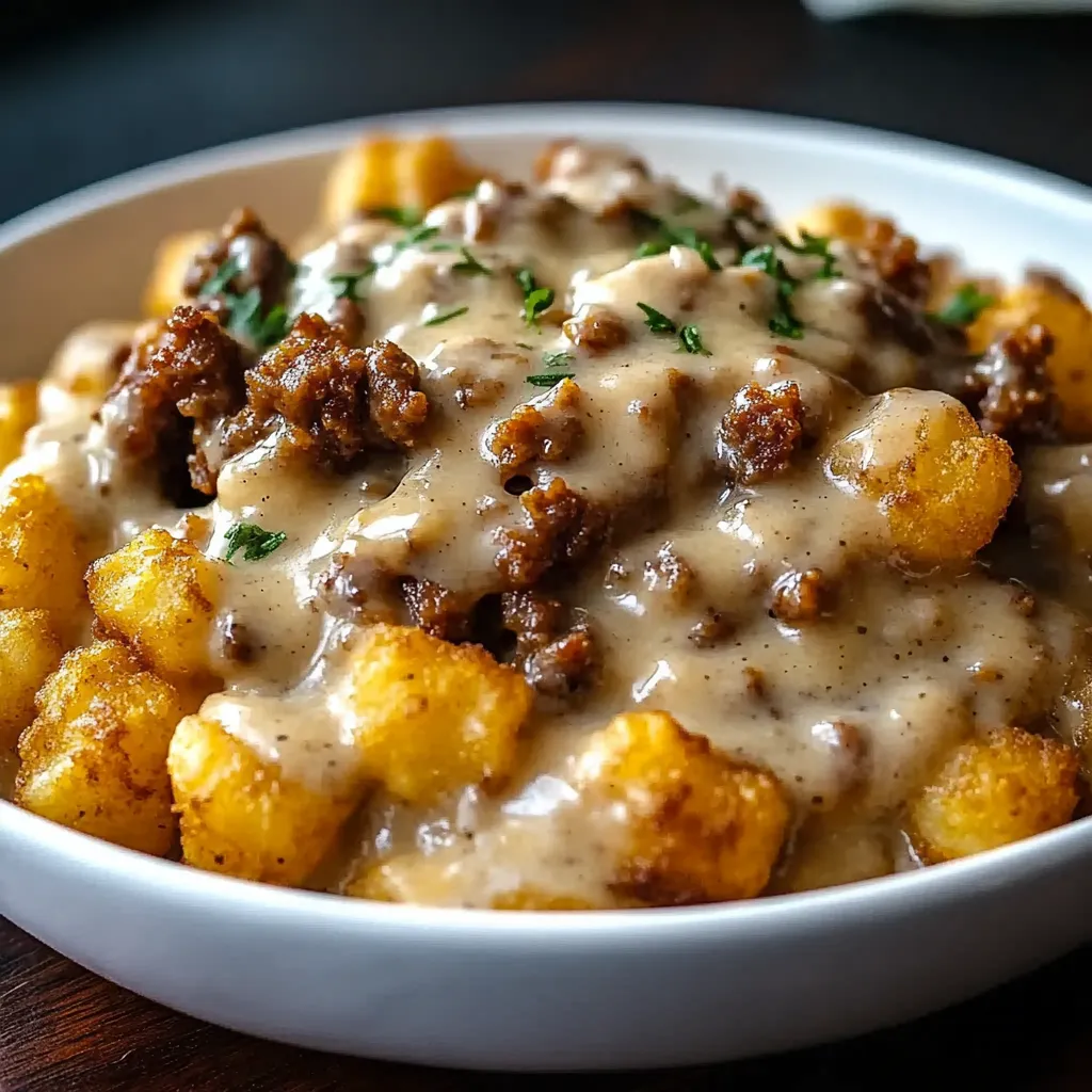 Délicieux tater tots gravy