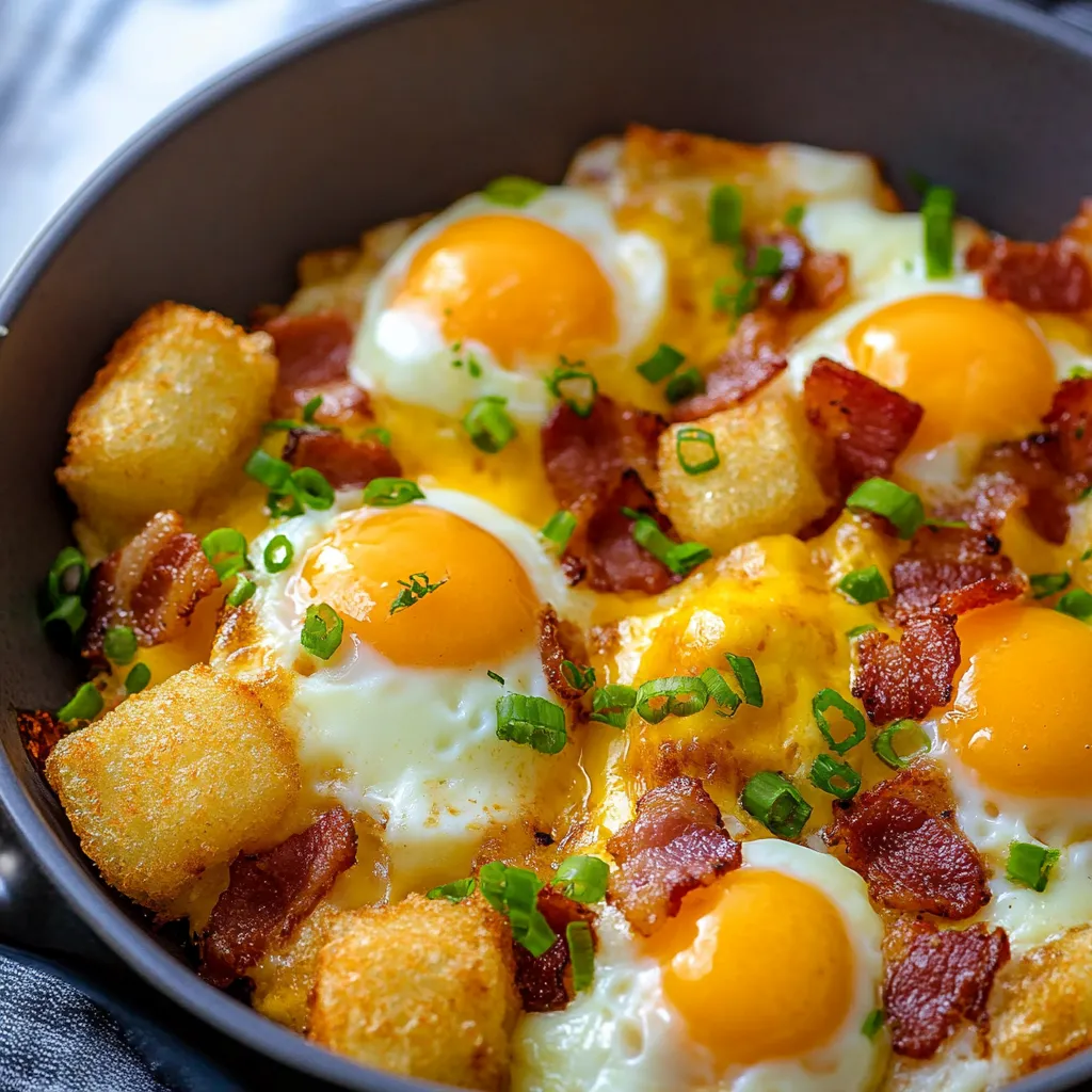 Totchos gourmands œufs bacon fromage croustillant