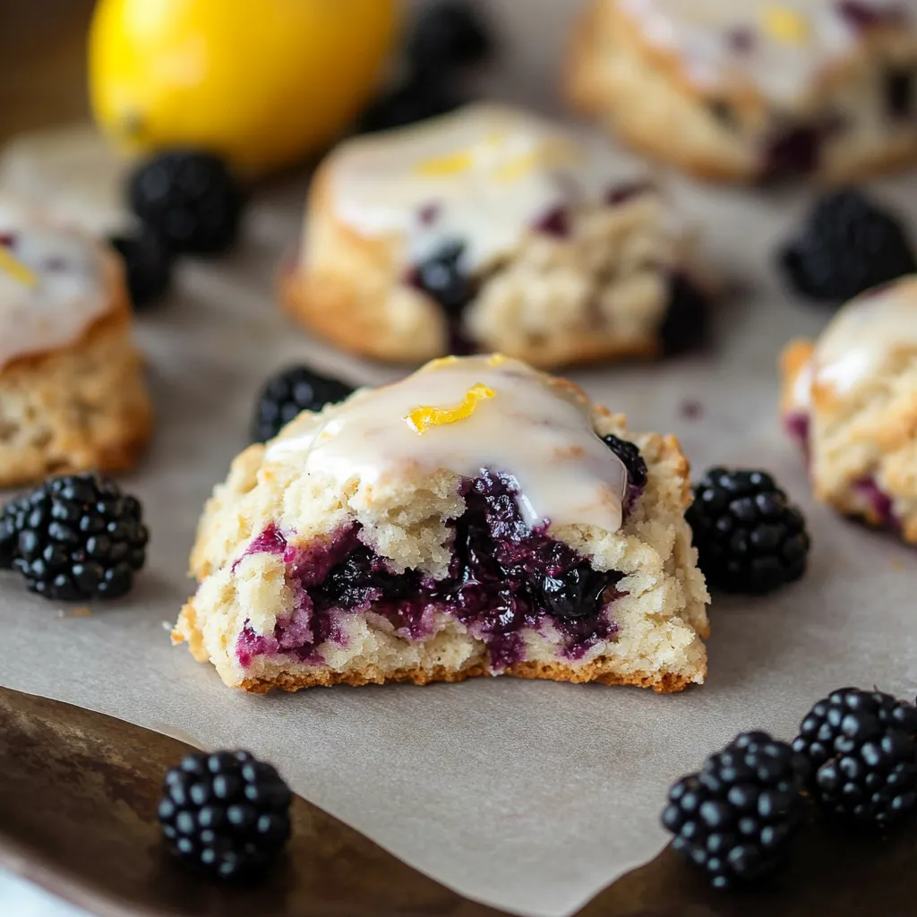 Scones moelleux au Earl Grey, garnis de mûres fraîches et nappeés d’un glaçage citronné