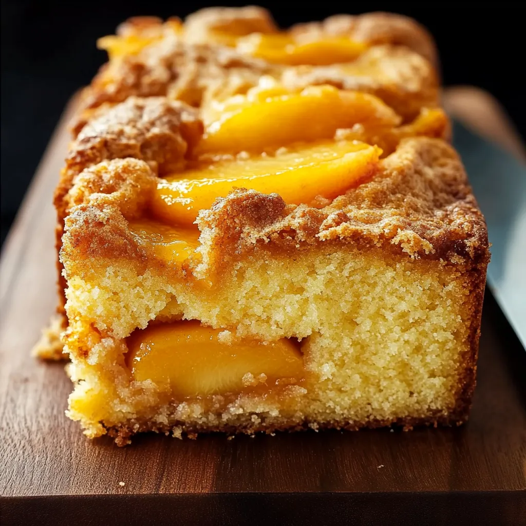 Cake moelleux aux pêches avec une croûte dorée