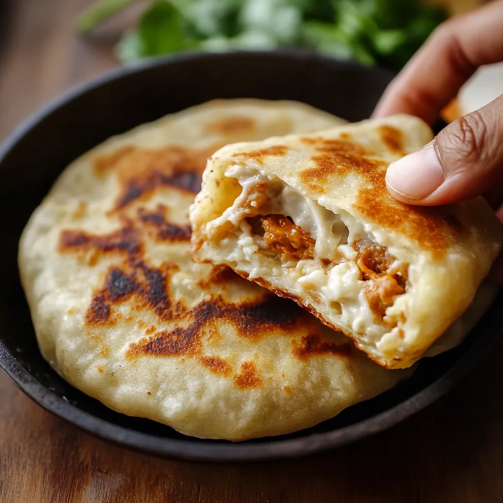 Gros plan sur des pupusas bourrées moelleuses