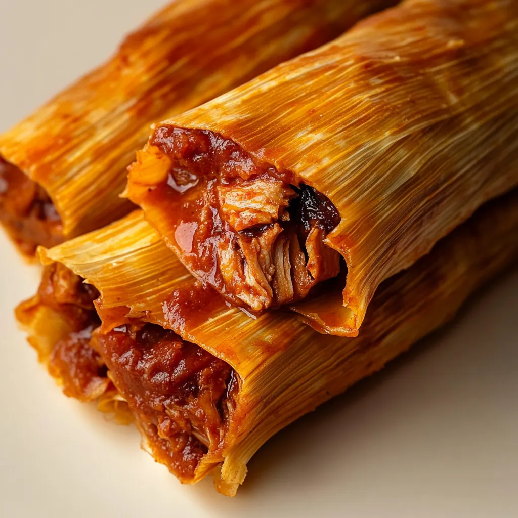 Savourez des tamales au porc bien tendres et sauce rouge épicée