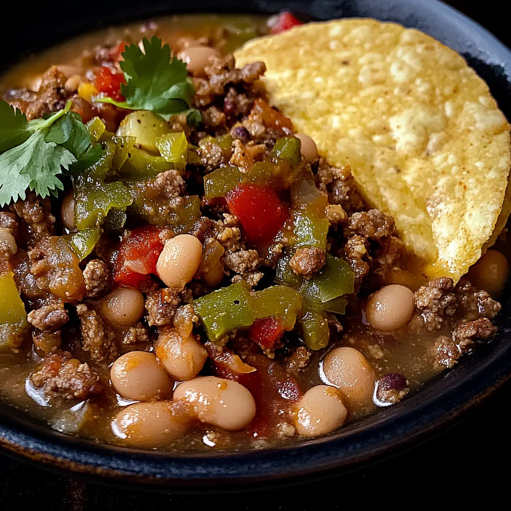Délicieux picadillo maison aux piments verts et haricots pinto