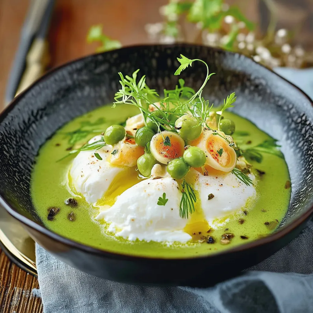Soupe asperges burrata poisson