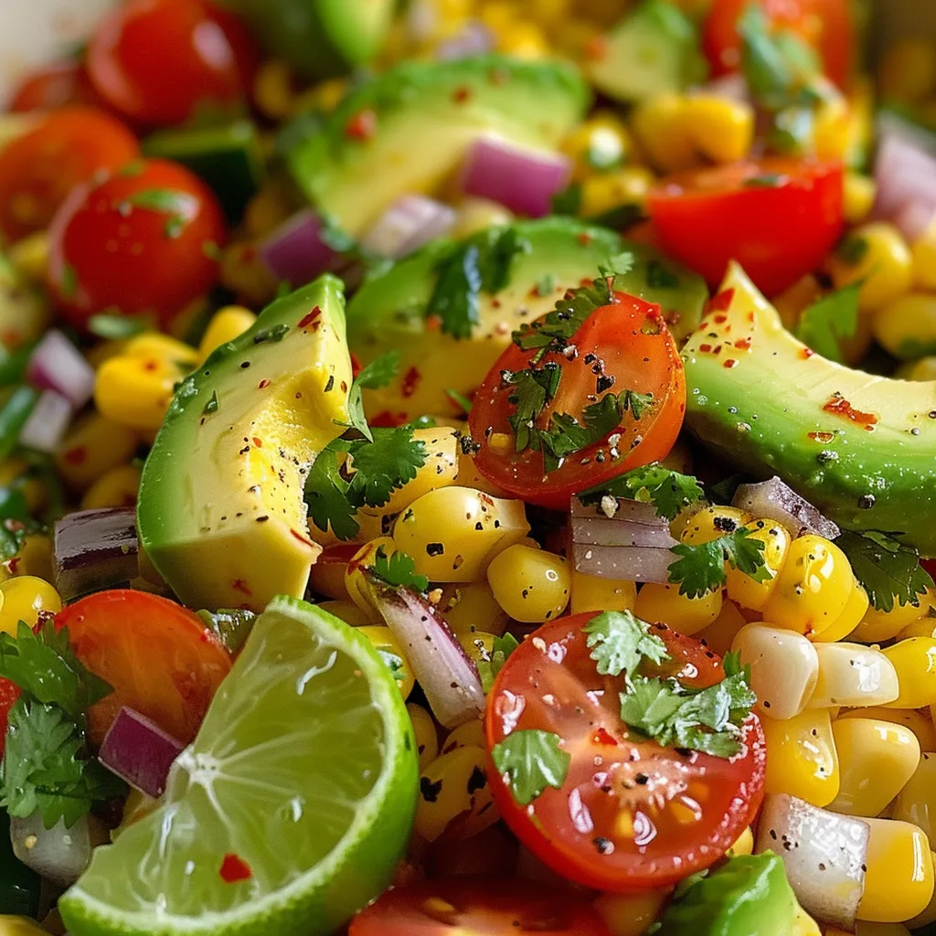 Plat d'été frais au maïs et avocat
