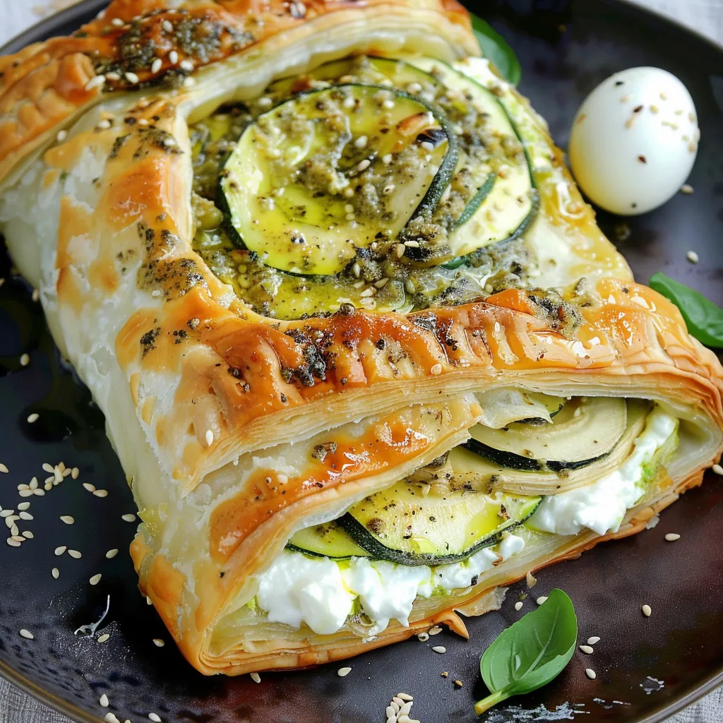 Feuilleté courgette pesto burrata